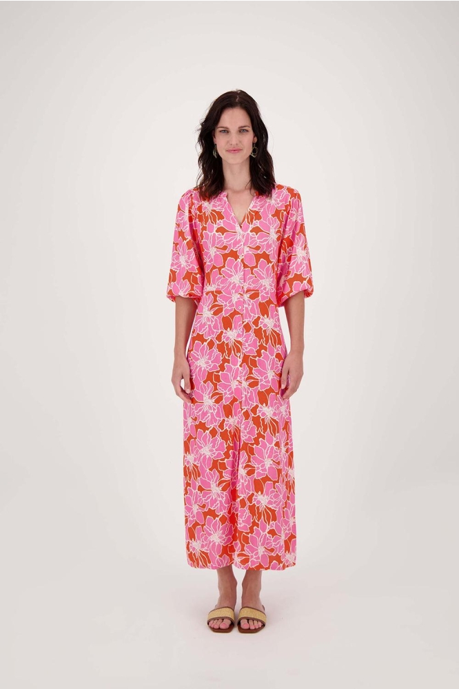 JURK MET BLOEMEN PRINT 0301 107 7191 FEL ROZE/ORANJE